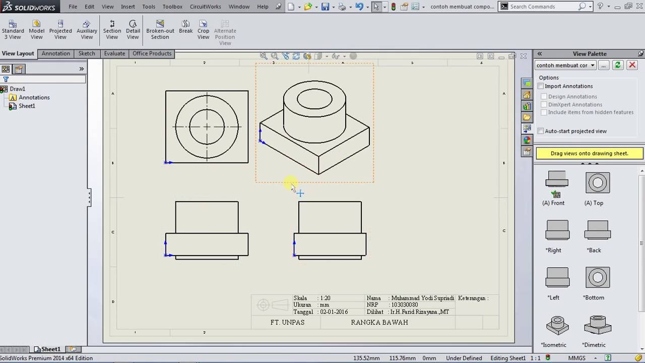 TUTORIAL SOLIDWORKS CARA MENGUBAH GAMBAR 3D KE 2D DENGAN MEMAKAI