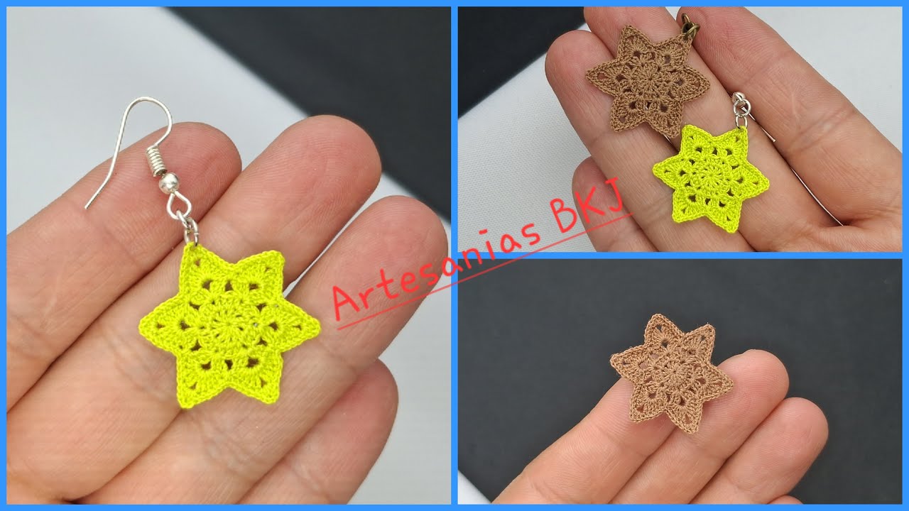 Paso a paso para hacer aretes de estrellas a crochet / TUTORIAL crochet earrings