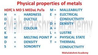 Physical properties of metals with tricks @ Mahalakshmi Academy