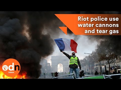 Paris fuel protests: Riot police use water cannons and tear gas