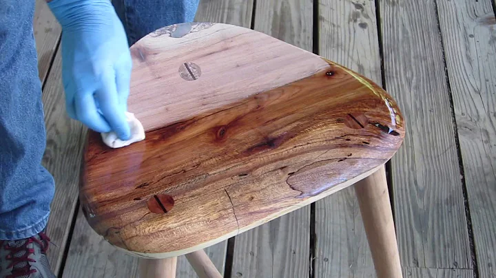 No.2  Applying oil finish to a stool made of spalt...