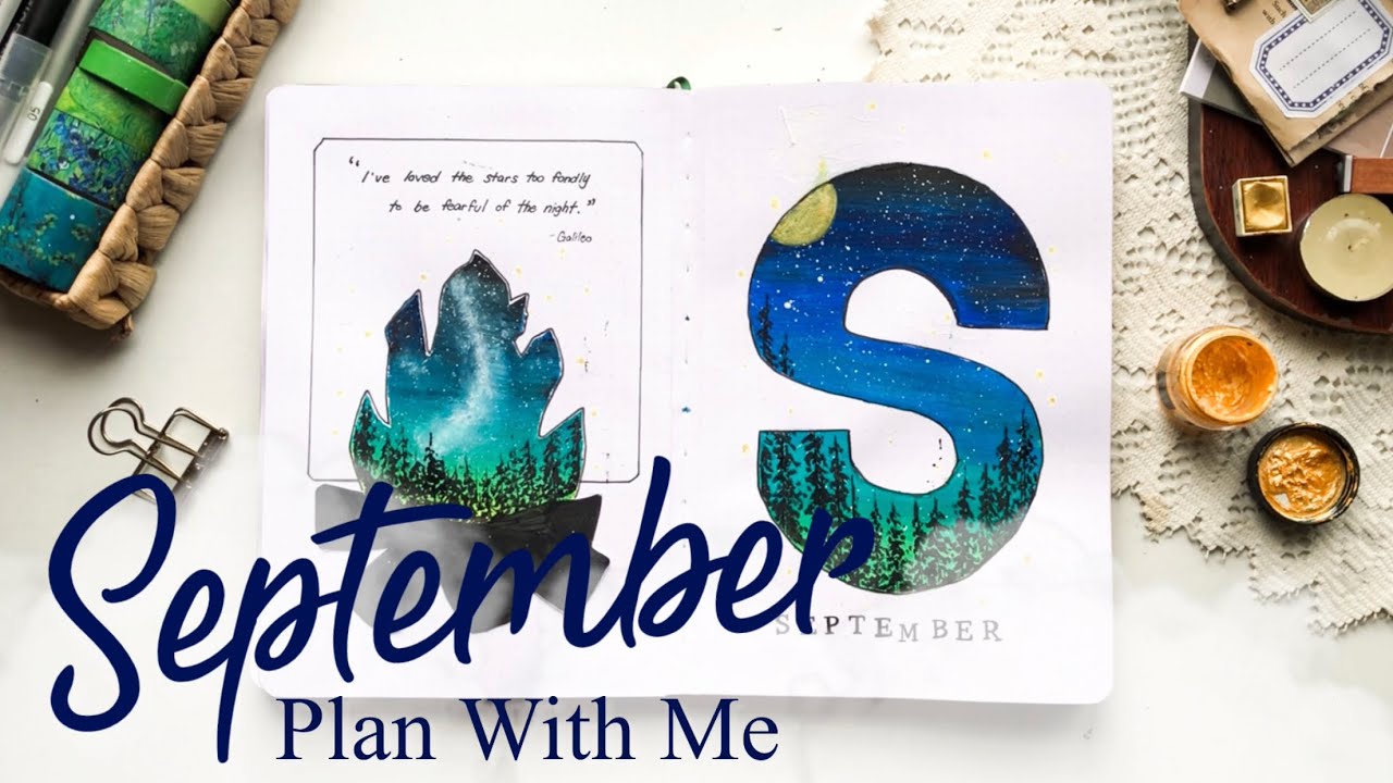 September 2021 | Plan With Me | Aurora/Starry Night Sky Theme | How to Paint Aurora + Galaxy Skies