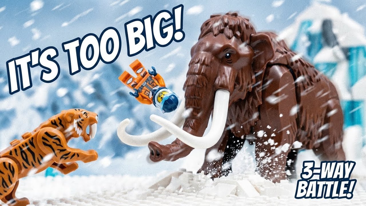 10,000 BC LEGO BATTLE: Cavemen vs. Mammoth & Sabertooth! 🏹