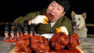 Very Hot spicy!! Fried Chicken with Hot chicken flavor sauce!! - Mukbang eating show