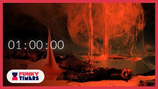 1 Hour 4K Inverted Blood Orange Ink and Sand Macro Countdown Timer | Ambient, Cinematic Music