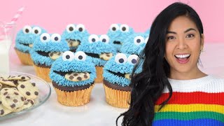 Кексы Cookie Monster с начинкой из шоколадного печенья
