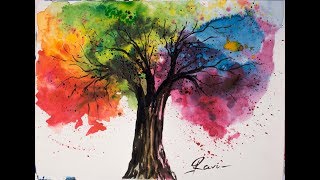 rainbow watercolor tree painting trees paintings easy simple canvas acrylic beginners wall nature beginner