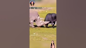 cuộc đại chiến giữa trâu rừng và tê giác rất tuyệt vời #thegioidongvat #shortvideo #hongngocreview