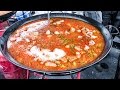 Cooking Two Giant Spanish Paellas. Seafood and Chicken. Street Food of Brick Lane, London