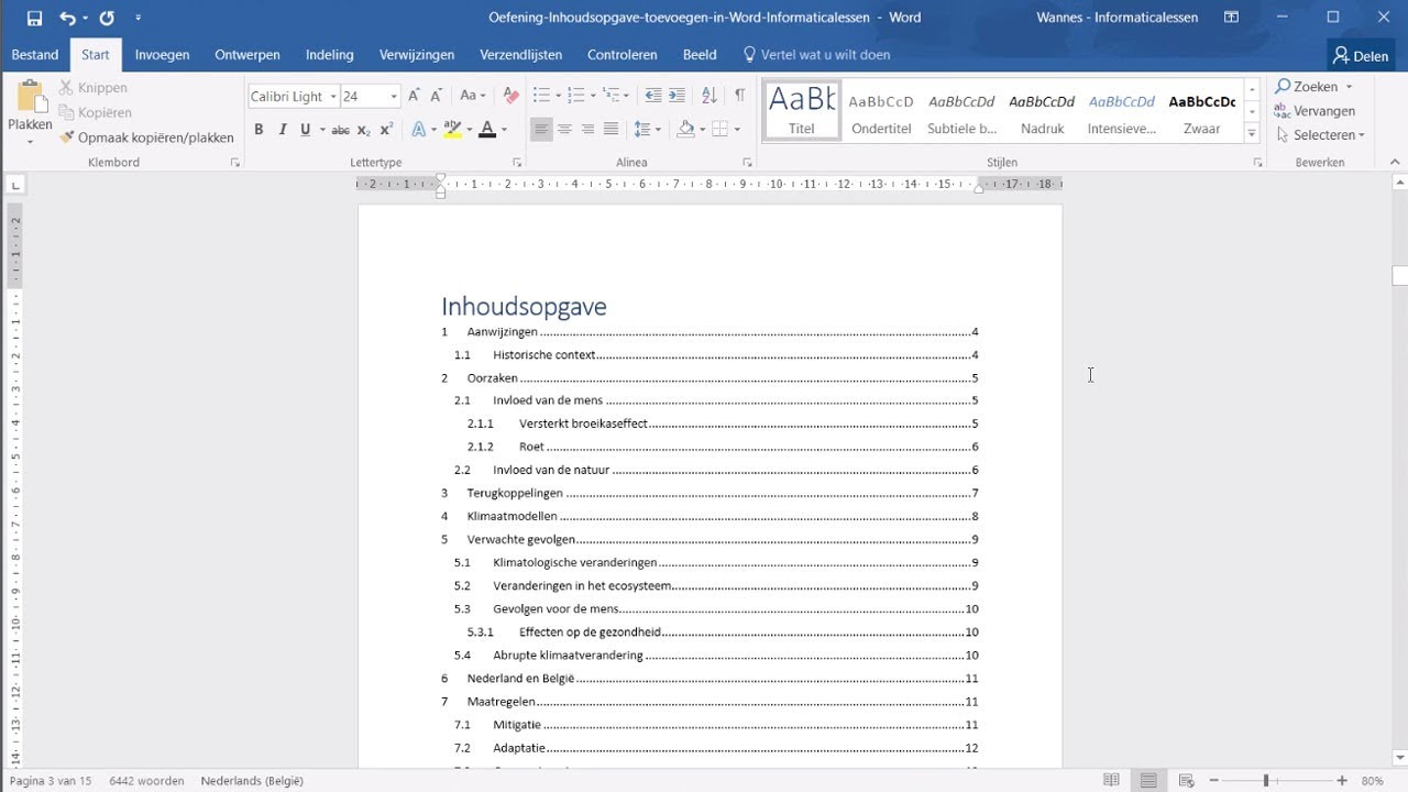 Inhoudsopgave Toevoegen In Word - Youtube