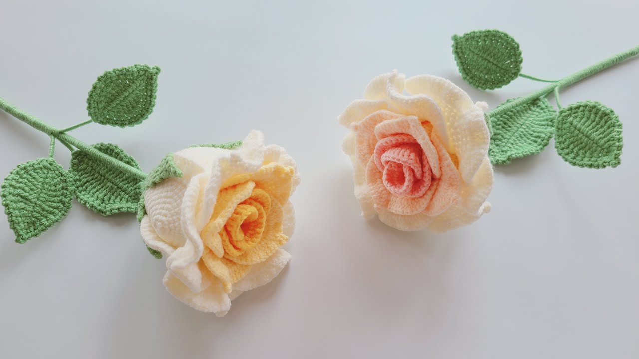 钩针泰国玫瑰：渐变色交叠簇拥，单枝花束更显无尽温柔- YouTube