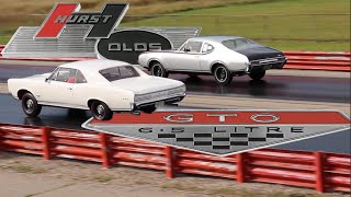 1966 Pontiac GTO vs 1968 Hurst Olds 455 PURE STOCK DRAG RACE  no commentary