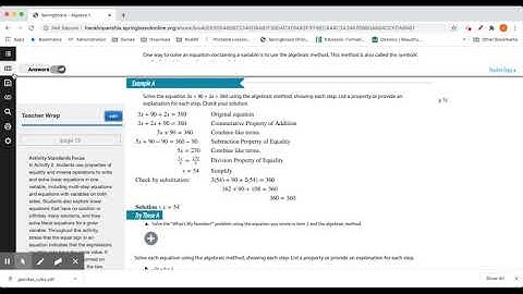 Springboard Algebra 1 Lesson 2-1 Writing and Solving Equations