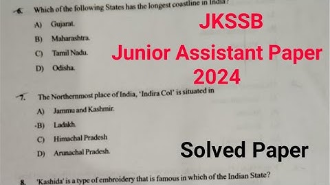 JKSSB Junior Assistant 2024 Paper | JA Solved Paper 2024 | GK Questions | JKSSB Previous Year Paper
