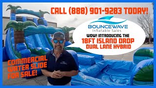 Commercial Water Slide for sale 💦 BounceWave’s 18ft Island Drop Dual Lane Hybrid 👉 Buy Now!