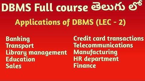DBMS applications in Telugu | dbms telugu tutorials by SRT Telugu Lectures | dbms full course telugu