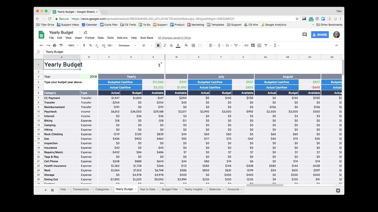 get started with the tiller yearly budget spreadsheet youtube