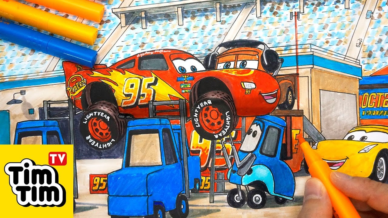 How to draw CARS 3 LIGHTNING McQUEEN TIRE REPAIR PIT STOP | Easy step