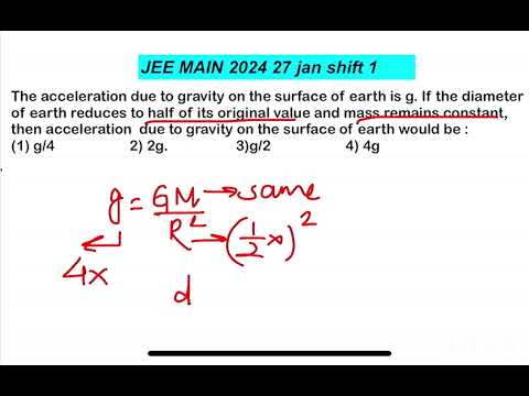JEE MAIN 2024(27jan shift1) The acceleration due to gravity on the surface of earth is g. If the dia 14 JEE MAIN 2024(27jan shift1) The acceleration due to gravity on the surface of earth is g. If the dia