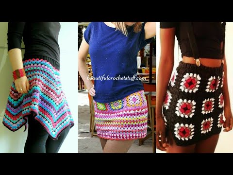 very charming & attractive crochet granny square skirts design images