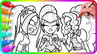 Coloring Pages EQUESTRIA GIRLS - Dazzlings conflict. How to color My Little Pony. Drawing Tutorial