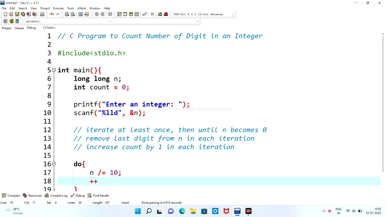C Program to Count Number of Digits in an Integer || C Programming Video 2022 || Codingtutorial