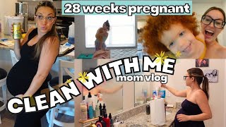 28 weeks pregnant - messy house clean with me | realistic mom vlog