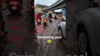 Bro this is a double decker flyover not a river 😭🌊🤣#bangalore #flood #flyover #rain