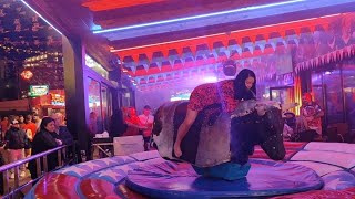 Amazing mechanical bull riding November 21st 2023 in Benidorm 🐂♉