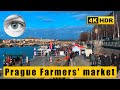 4k HDR tour, The first farmers' market in Prague (Praha) 2022, Náplavka - Czech Republic - ASMR