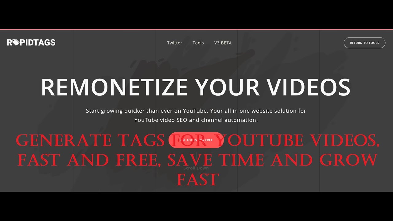 Generate tags for youtube videos for free and fast, Rapidtags Grow