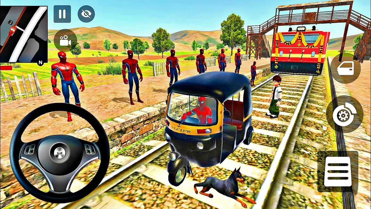 🥰Indian Auto Thift Car 🦚 Spiderman Race Auto vs Super Train 🚆 Lot's of MC Queen Police Car 🚨 Bike 3D