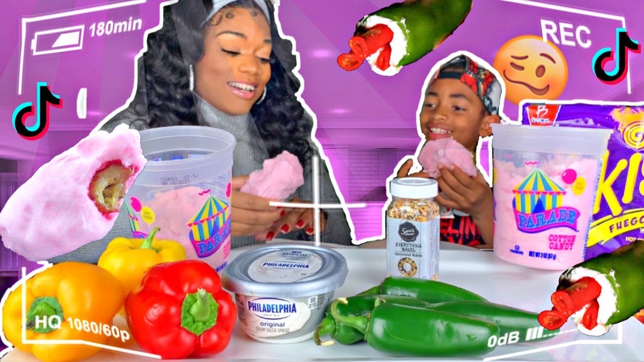 TRYING VIRAL TIKTOK SNACKS PICKLES W/ COTTON CANDY JALAPENO WITH CREAM CHEESE & TAKIS YouTube