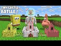 SPONGEBOB and PATRICK TINY CASTLE vs SANDY SUPER TINY CASTLE! Smallest Castle Battle in Minecraft