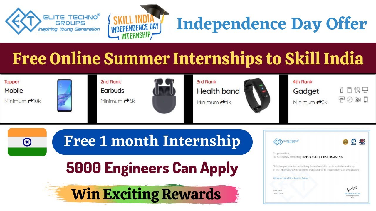 Free Online Summer Internships Skill India Independence Day
