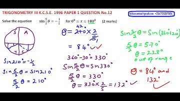 1996 KCSE MATHEMATICS  PAPER 1 QUESTION 12 ON TRIGONOMETRY