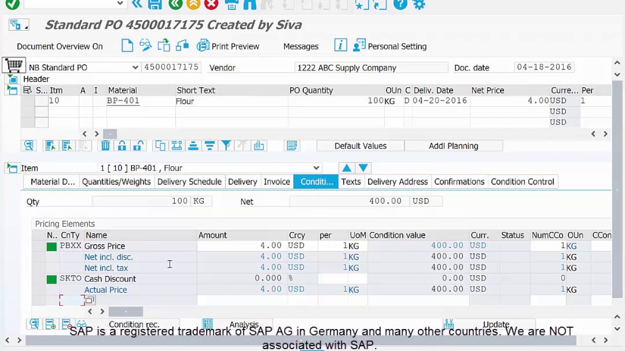 sap purchase order by vendor