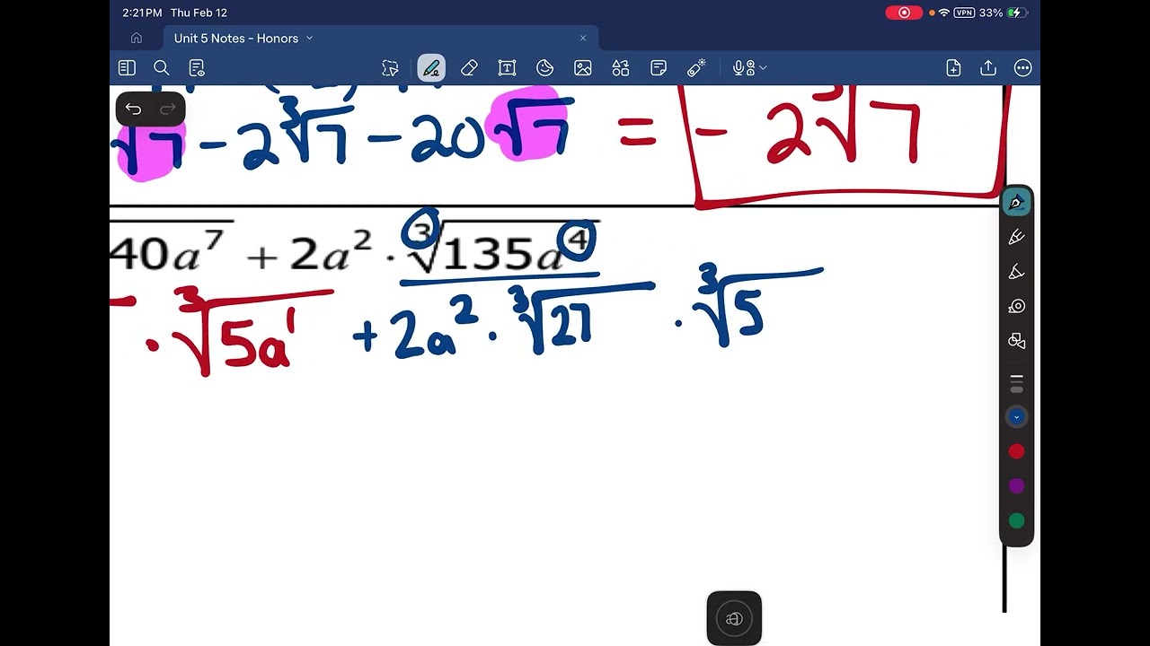 Algebra 2 - Unit 5 - Lesson 1 & 2  - Radical Review Video 3/4