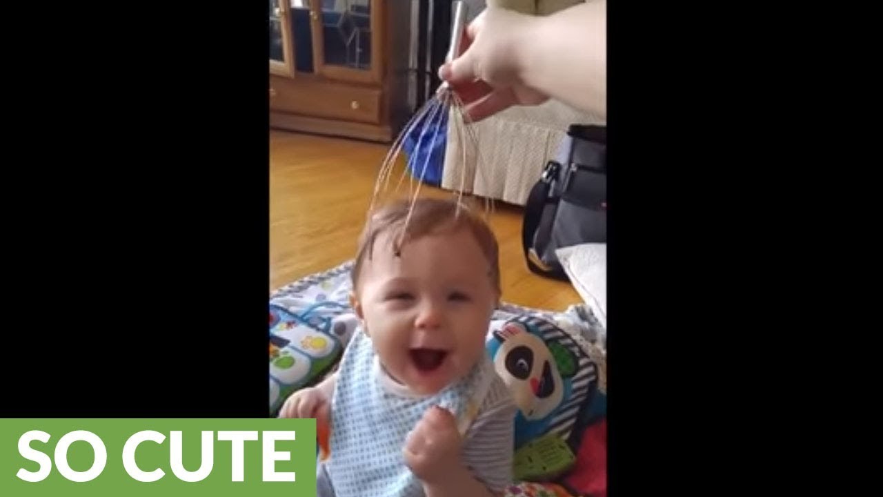 Baby has mind blown by scalp massager YouTube