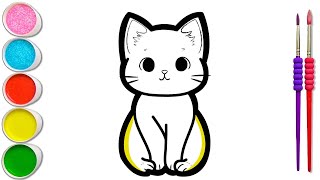 HOW TO DRAW A CAT FOR KIDS | CAT DRAWING, PAINTING AND COLORING FOR KIDS
