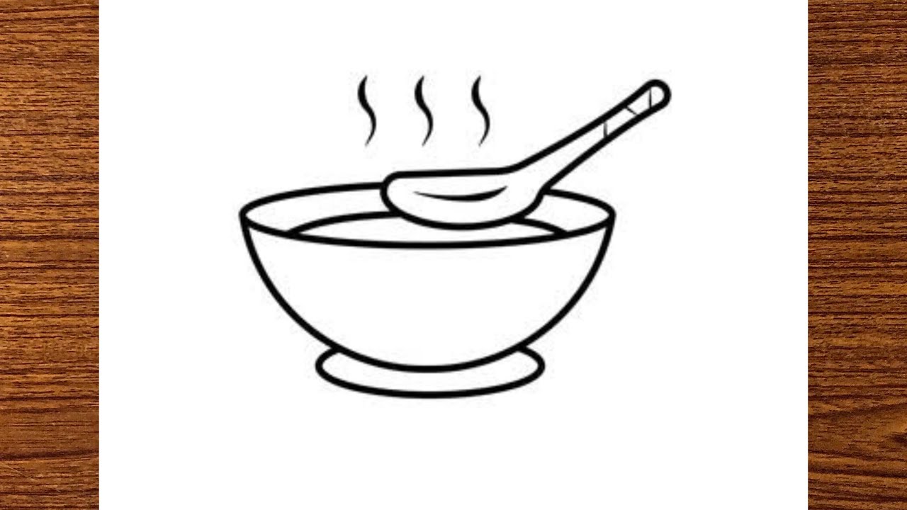 Bowl of hot soup with spoon sketch icon. | Stock vector | Colourbox