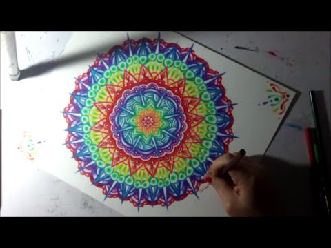 Rainbow Mandala Colored Pencil Drawing Time Lapse 