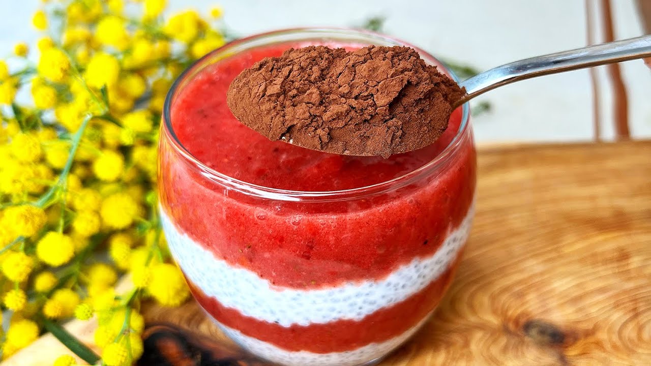 Вкусный  и свежий за 5 минут. Новый рецепт ягодного чиа пудинга