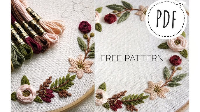 Embroidery for beginners. Floral wreath + free pattern #003 - YouTube embroidery-for-beginners-floral-wreath-free-pattern-003-youtube