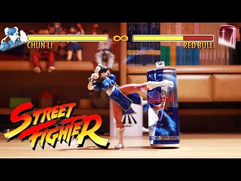 Street Fighter V: Chung Li Punching Red Bull Can With Ultra Combo| Stop Motion
