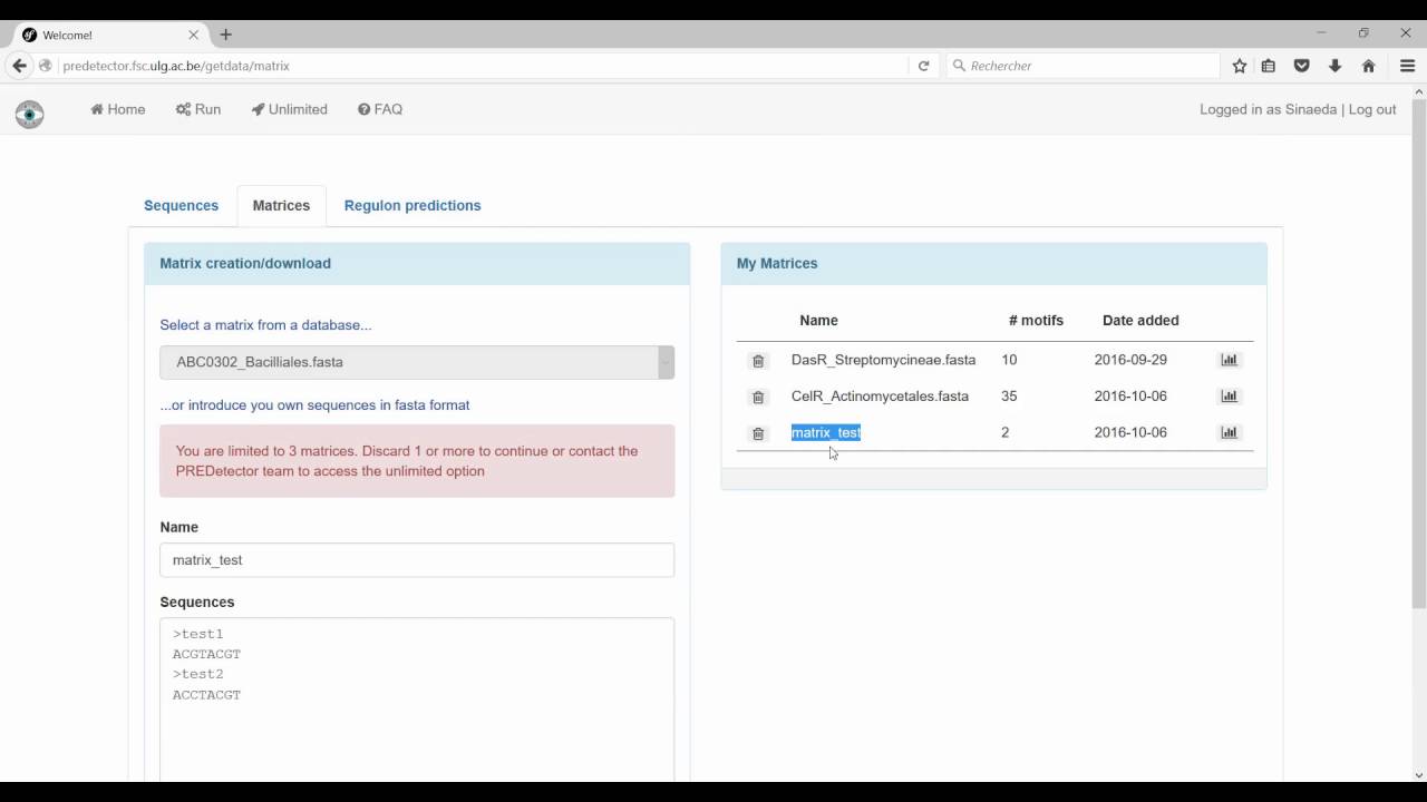 PREDetector 2.0 Tutorial #2 - Matrices tab