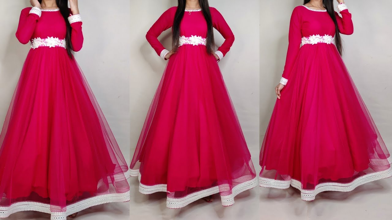 Anarkali dress cutting & stitching easily | | Convert saree into long gown/ frock/dress | Saree reuse - YouTube