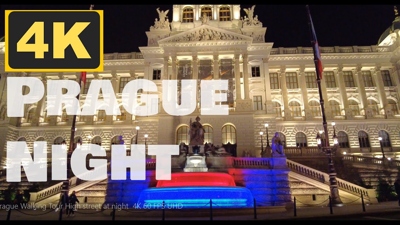 Prague, Walking Tour, High street, at night  4K, 60FPS, UHD