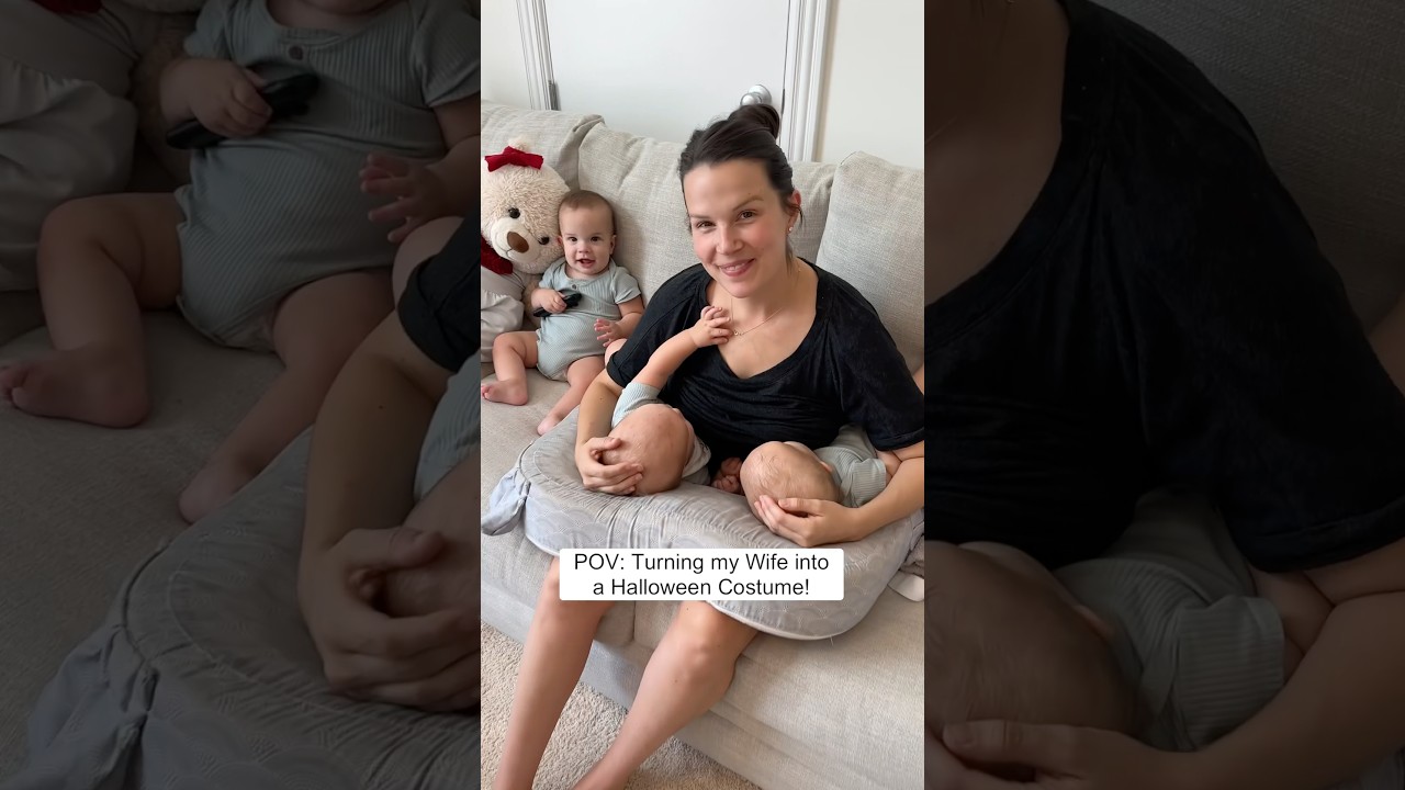 Surprising my Wife with Triplet Mom costume! 🤣 #marriage #funny #mom #dad #triplets