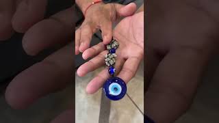 Evil Eye Protection Hanging with Natural Pyrite Crystal | Wealth &amp; Energy Shield Decor